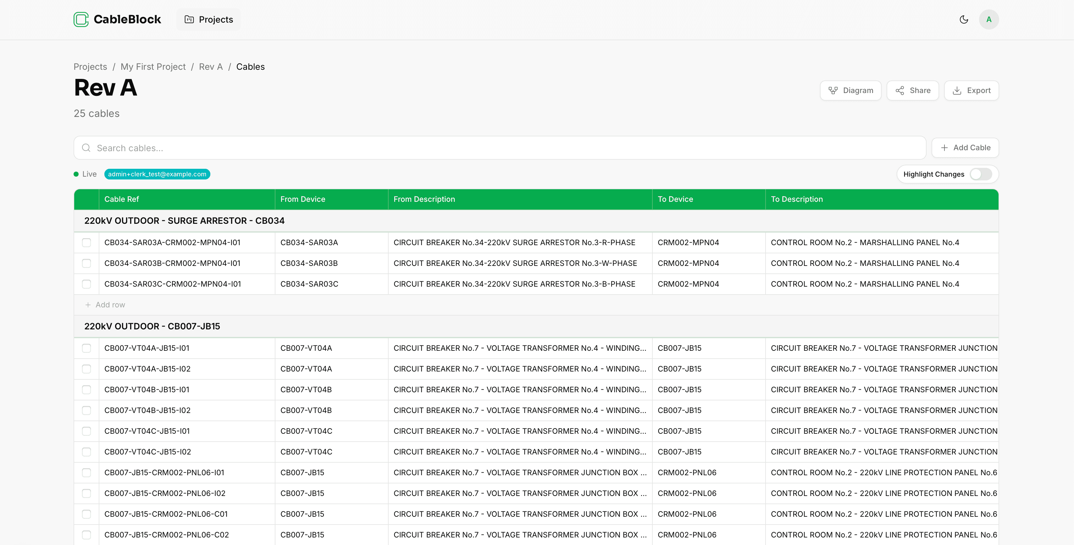 CableBlock in-app cable schedule view